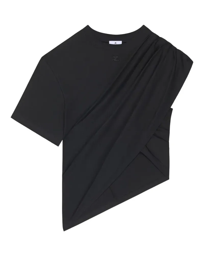 Courrèges Drapiertes T-Shirt - Schwarz Schwarz