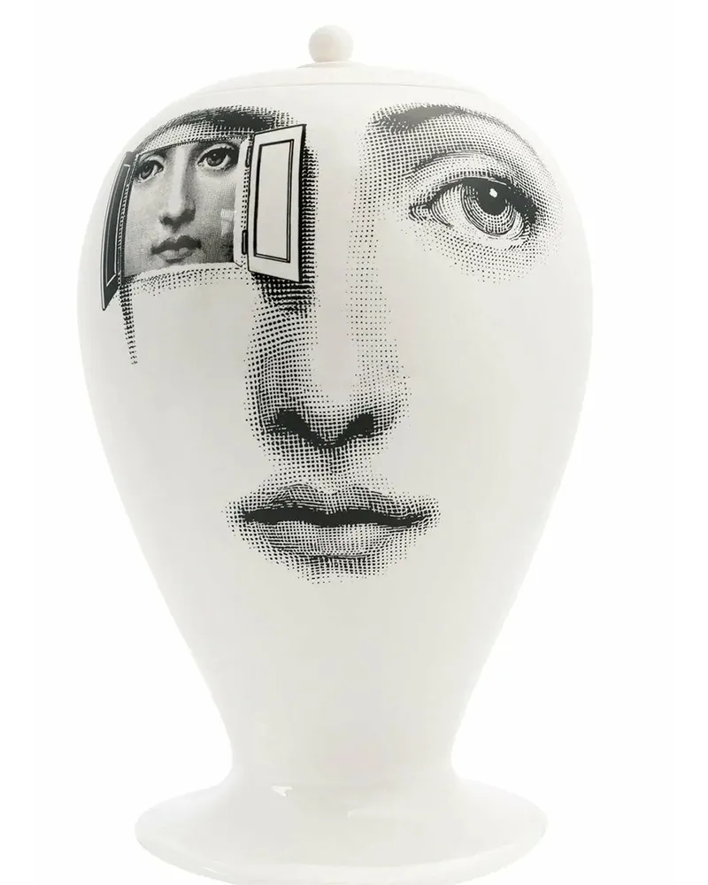 Fornasetti Keramikvase mit Lippen-Print Weiß