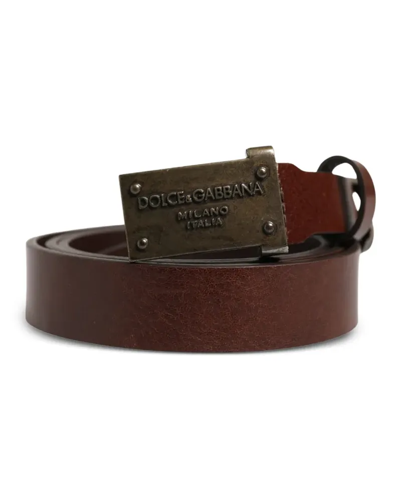 Dolce & Gabbana Ledergürtel mit Logo-Schild - Braun Braun
