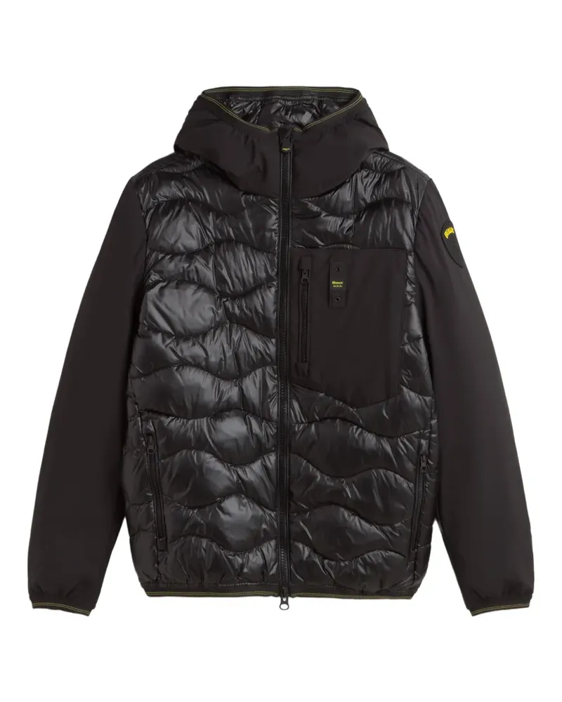 Blauer Gesteppte Kapuzenjacke - Schwarz Schwarz