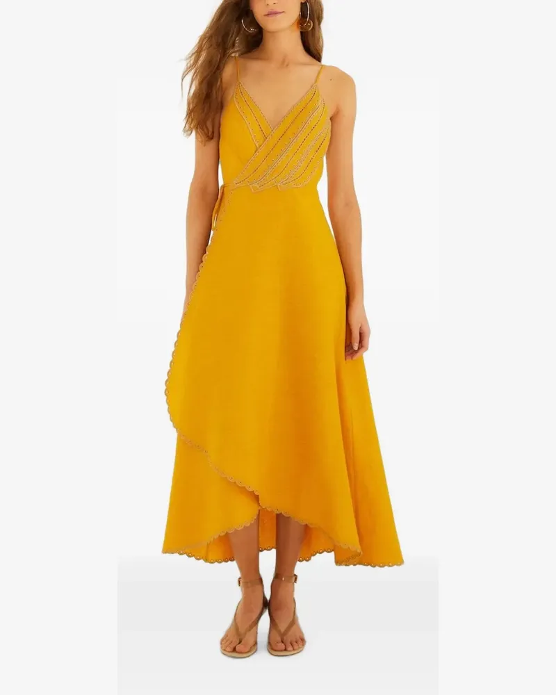 FARM Rio Yellow Bananas Wickelkleid mit Wellensaum - Gelb Gelb