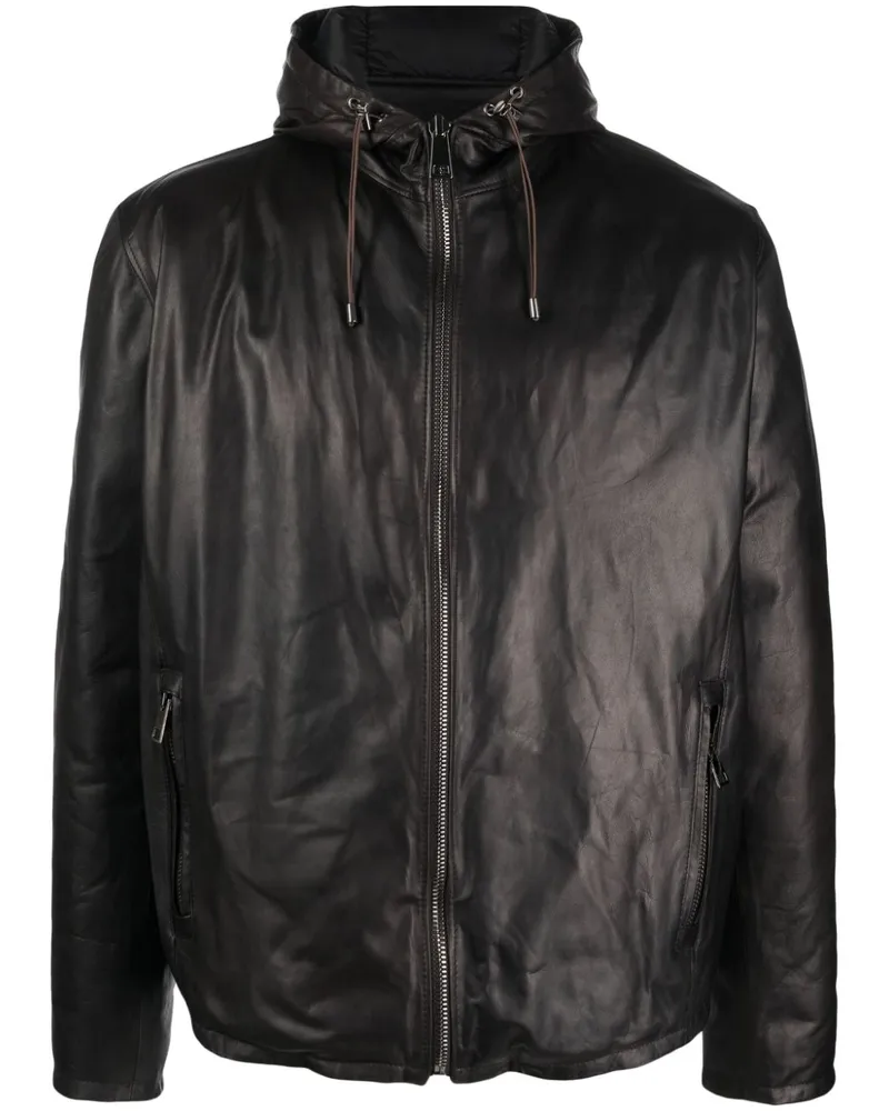 Dell'oglio Lederjacke mit Kapuze - Schwarz Schwarz