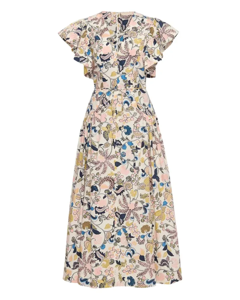 Ulla Johnson Geblümtes Kleid mit Rüschen - Weiß Weiß