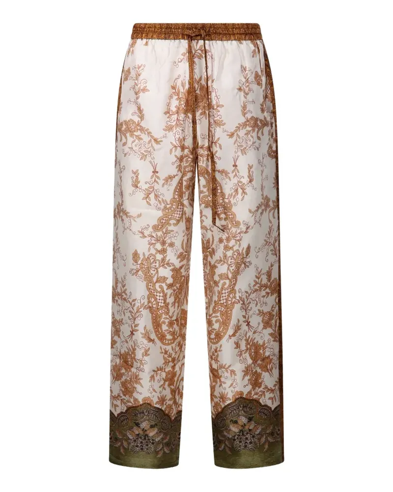 Pierre-Louis Mascia Aloe Seidenhose mit Blumenprint - Weiß Weiß