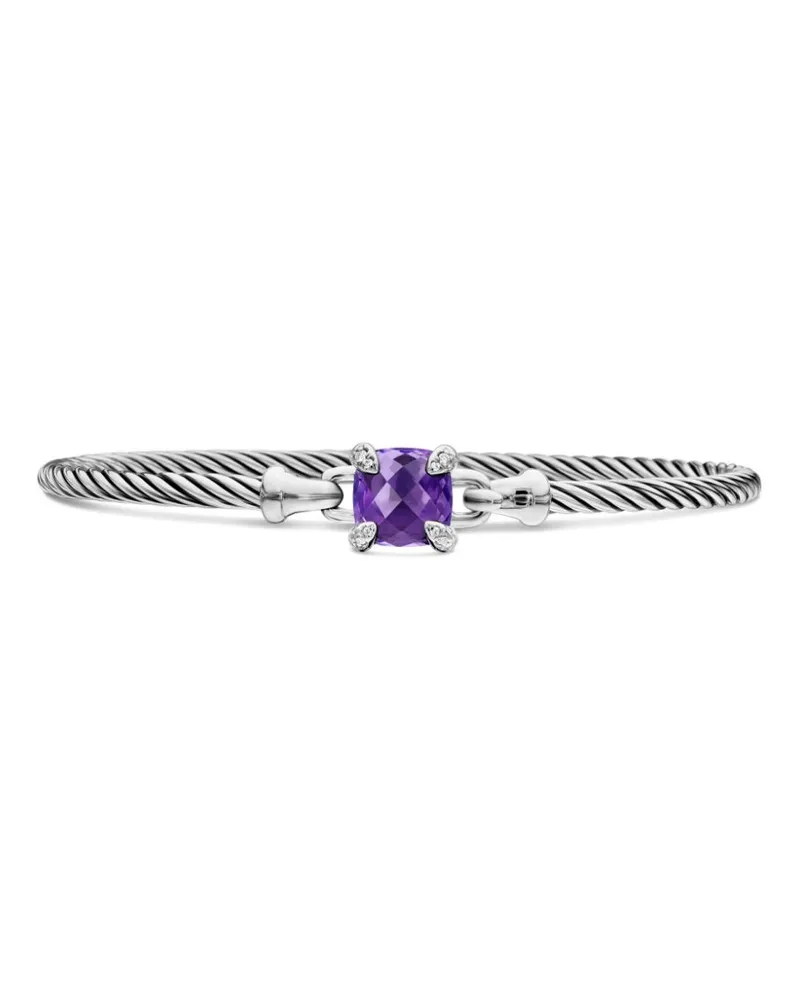 David Yurman Chatelaine Sterlingsilber-Armband mit Diamanten und Amethyst (3mm Silber