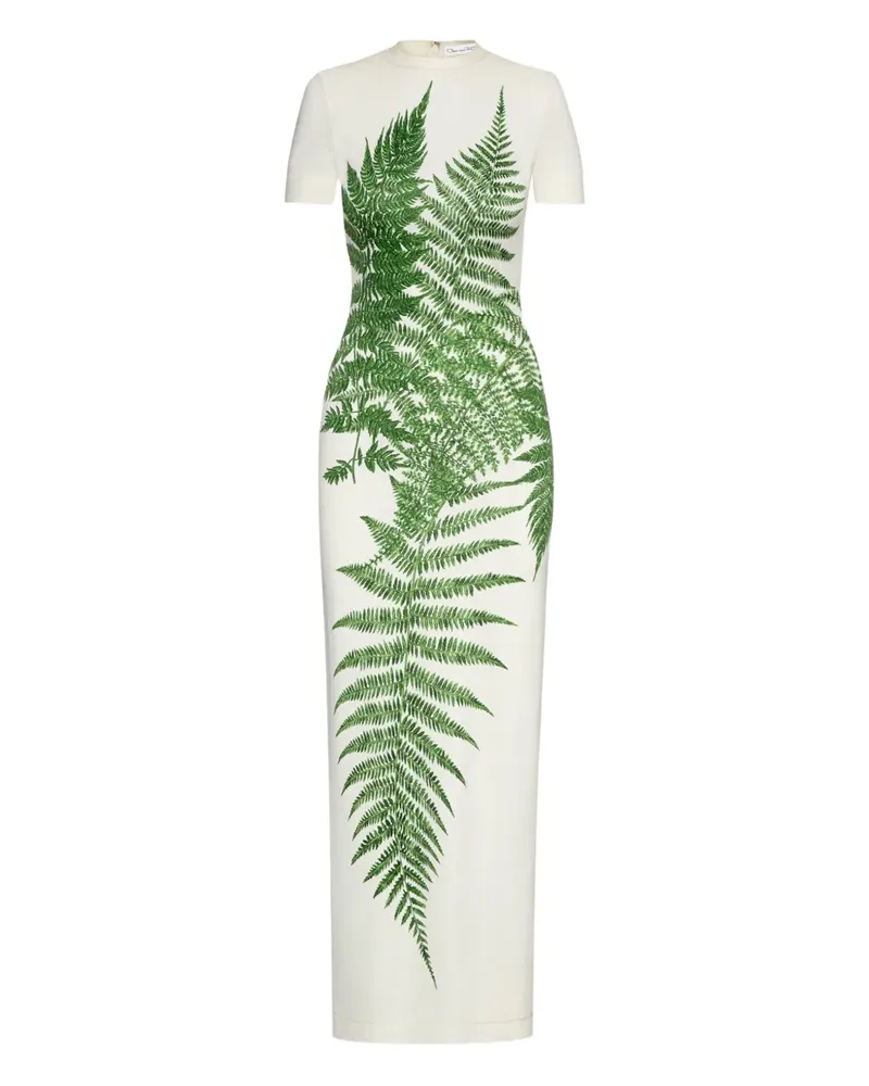 Oscar de la Renta Maxikleid mit Farn-Print - Weiß Weiß