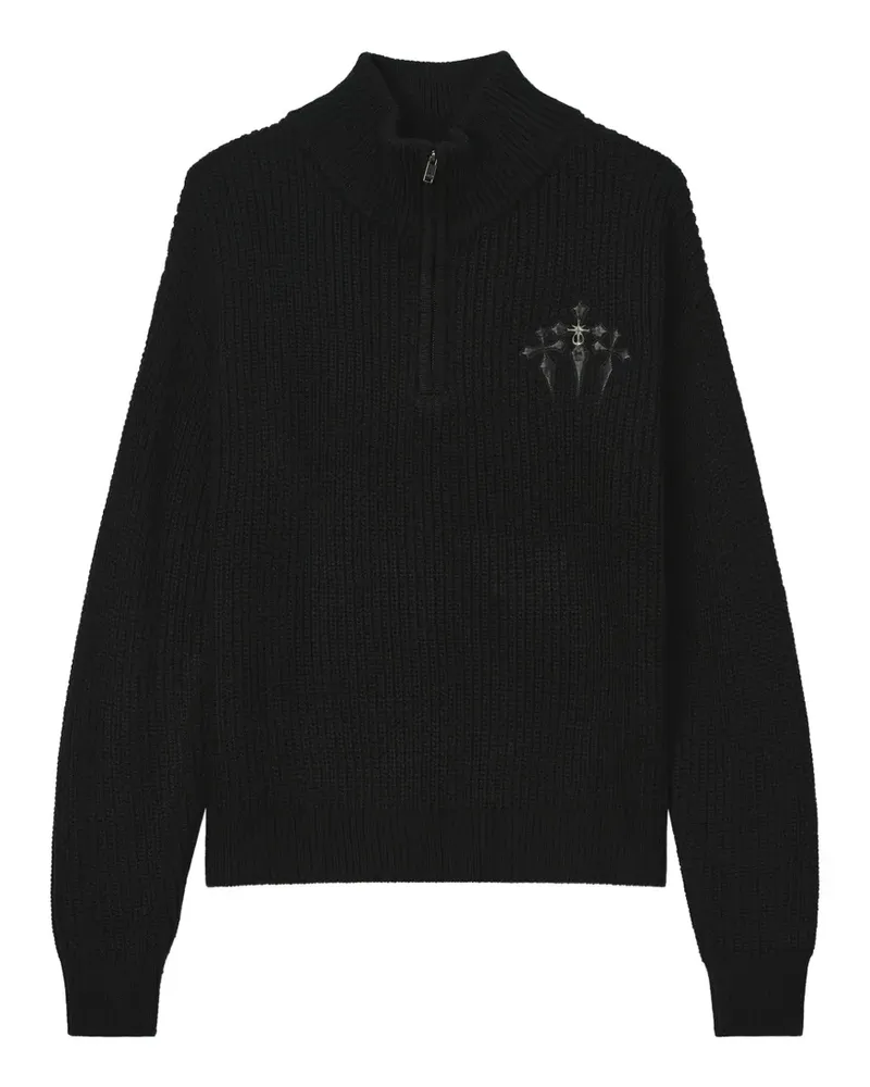 FIVE CM Gerippter Strickpullover mit Logo-Schild - Schwarz Schwarz