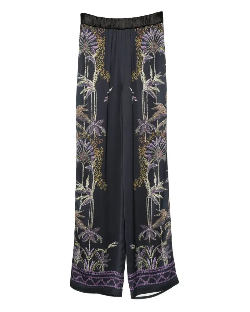forte_forte Hose mit Blumen-Stickerei - Blau Blau