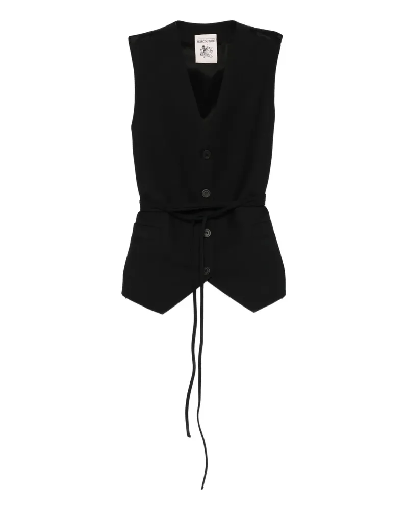 Semicouture button-fastening tie-waist gilet - Schwarz Schwarz