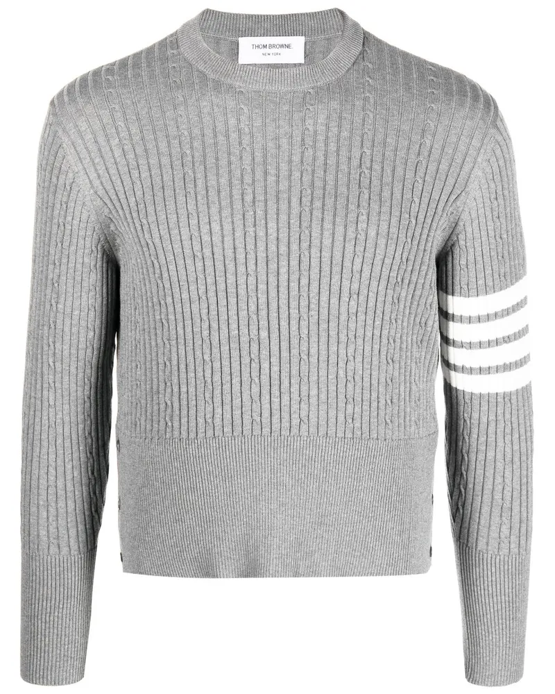 Thom Browne Gerippter Pullover mit Zopfmuster Grau