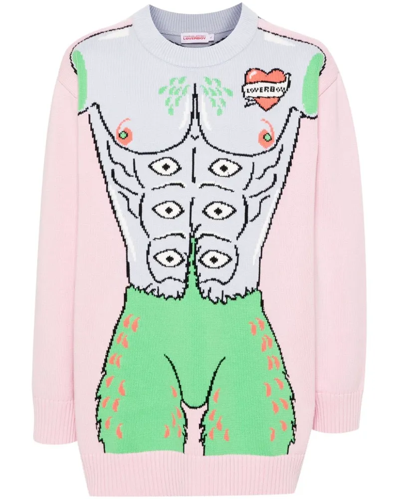 Charles Jeffrey Loverboy Gestrickter Intarsien-Pullover Rosa