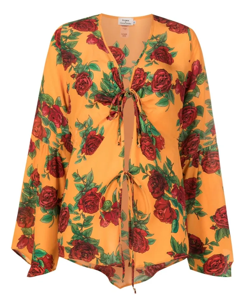 Amir Slama Bluse mit Rosenmuster - Orange Orange