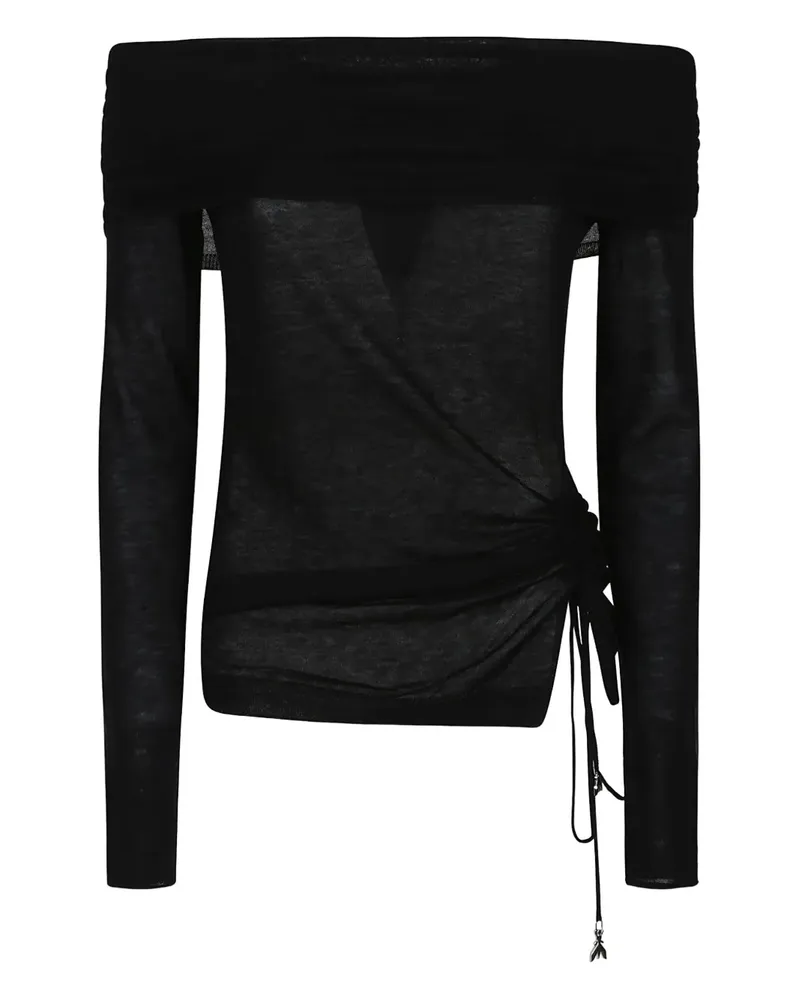 Patrizia Pepe Schulterfreier Pullover mit Schnürung - Schwarz Schwarz