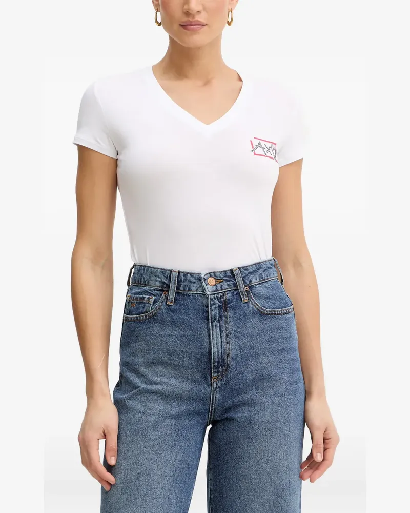 Armani Exchange Verziertes T-Shirt mit V-Ausschnitt - Weiß Weiß