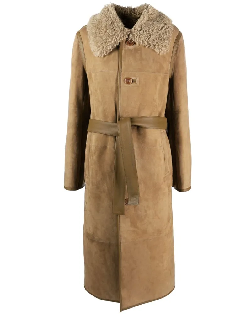 Christophe Lemaire Ledermantel mit Shearling-Kragen - Braun Braun