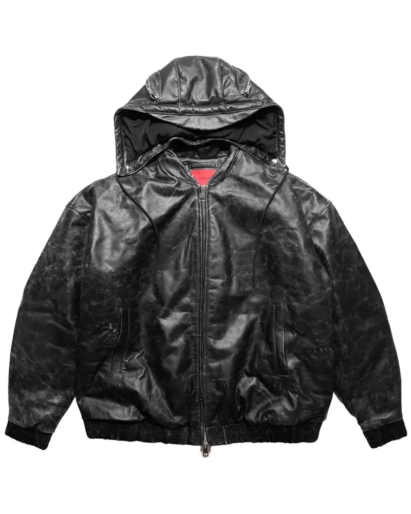 KUSIKOHC Bomberjacke aus Leder - Schwarz Schwarz
