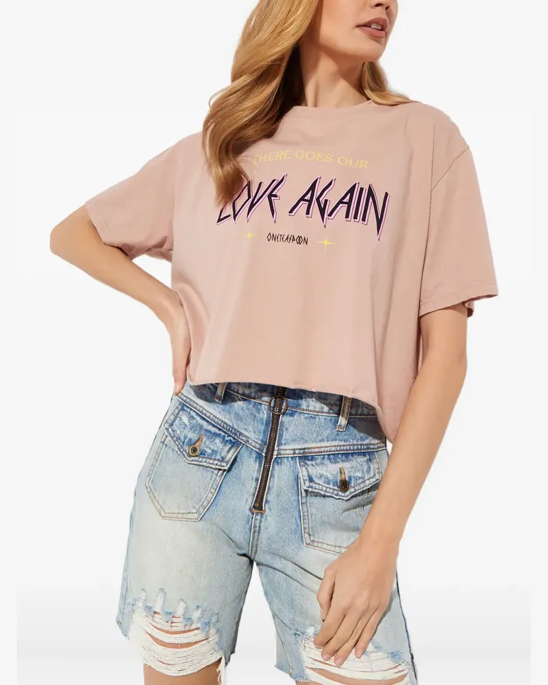 One Teaspoon raw-edge printed T-shirt - Rosa Rosa