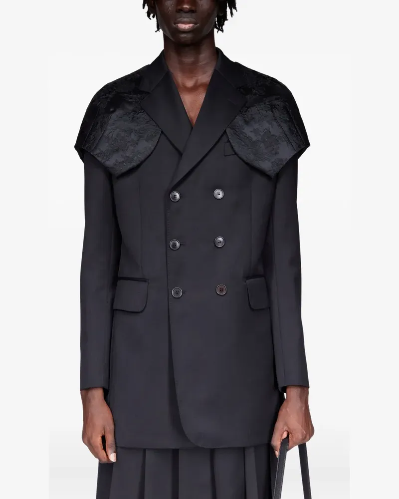 Simone Rocha Doppelreihige Jacke mit Brokat-Cape - Schwarz Schwarz