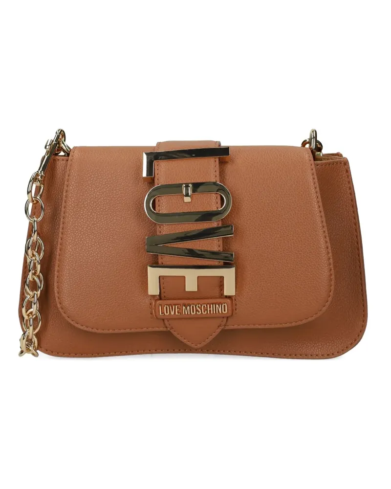 Moschino Schultertasche mit Logo-Schild - Braun Braun