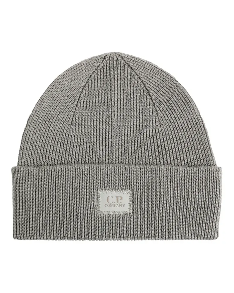 C.P. Company Gerippte Beanie mit Logo-Patch - Grau Grau