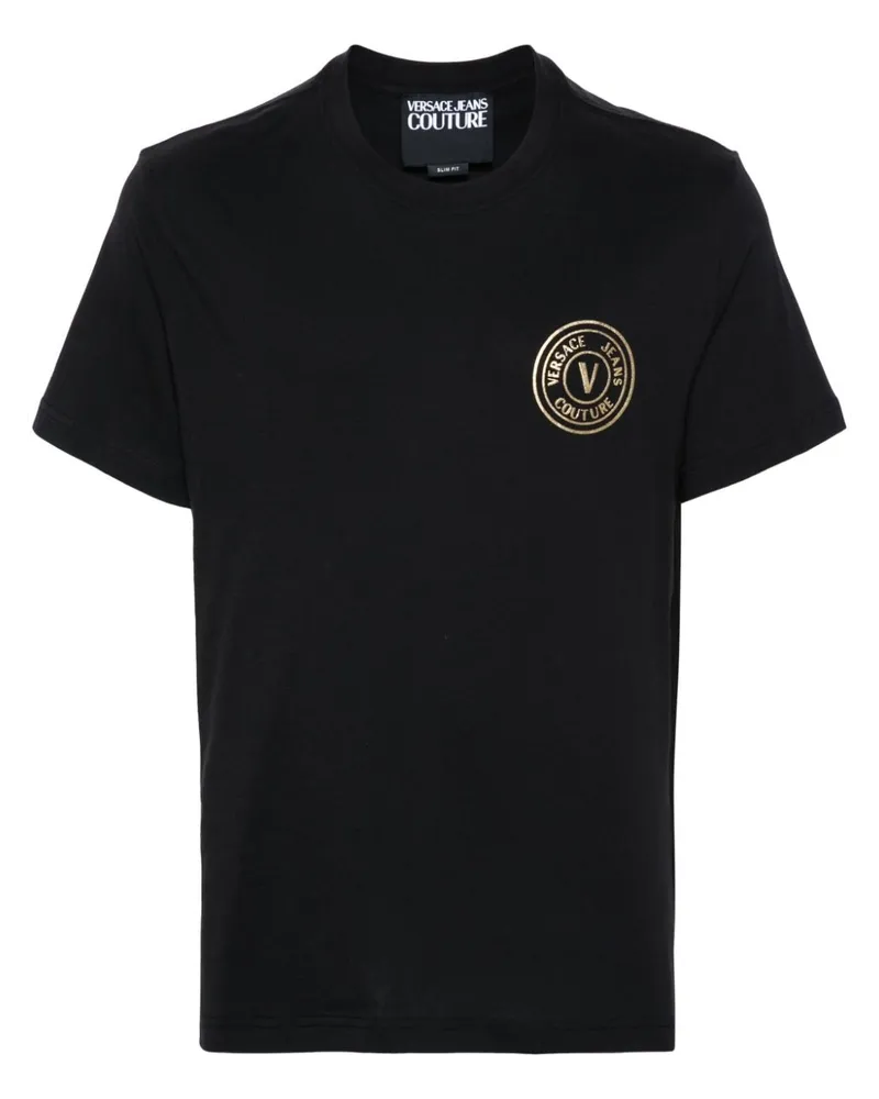 Versace Jeans T-Shirt mit V-Emblem Schwarz