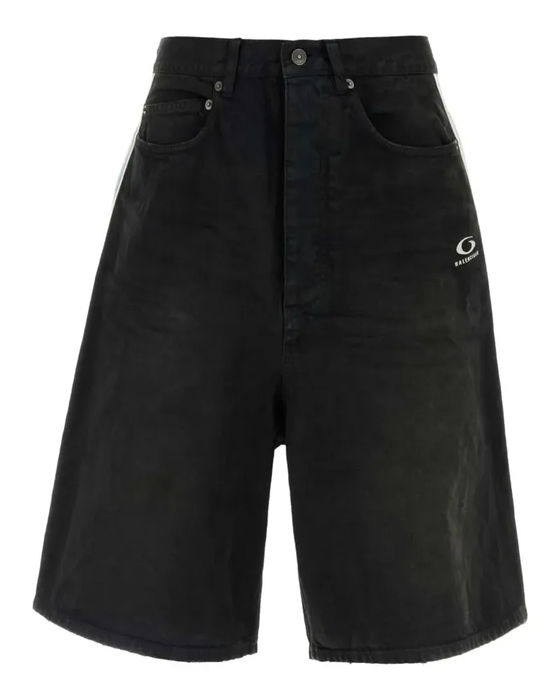 Balenciaga logo-print denim shorts - Schwarz Schwarz
