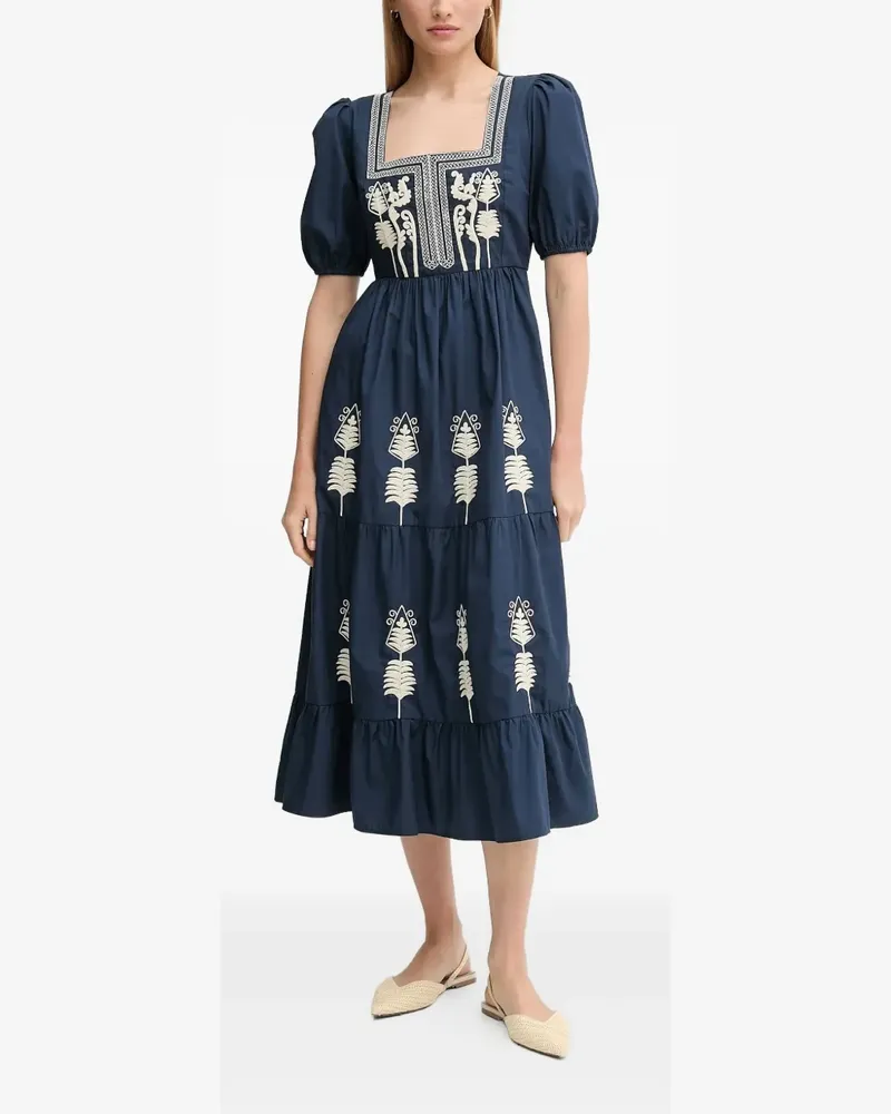 Hoss Intropia Besticktes Midikleid mit Puffärmeln - Blau Blau
