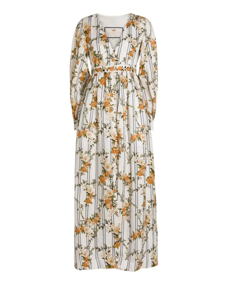 AGUA BENDITA Frambuesa floral-print striped maxi dress - Nude Nude