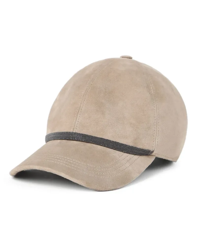 Brunello Cucinelli Wildleder-Baseballkappe mit Perlenband - Nude Nude