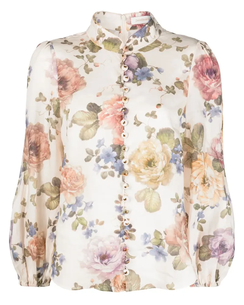 Zimmermann Florale Bluse mit Puffärmeln - Nude Nude