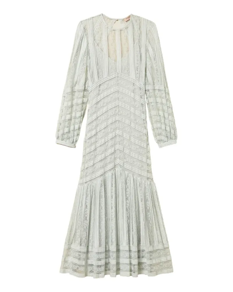 Twin-Set striped laced midi dress - Nude Nude