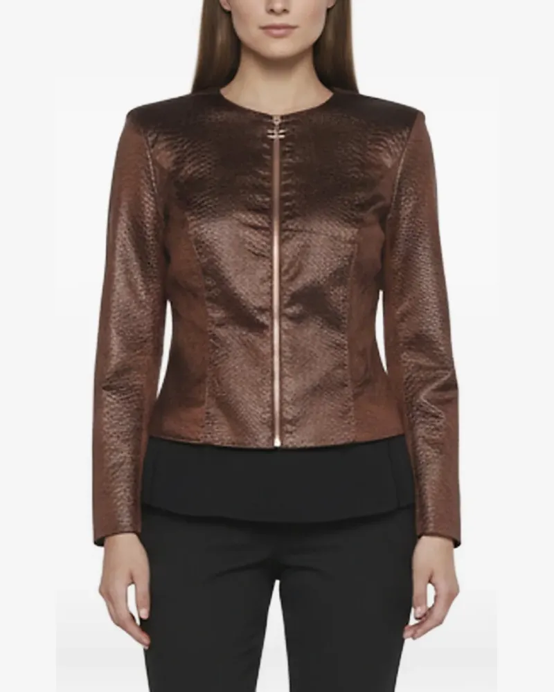 Elisabetta Franchi Jacke mit Reptil-Prägung und Reißverschluss - Braun Braun