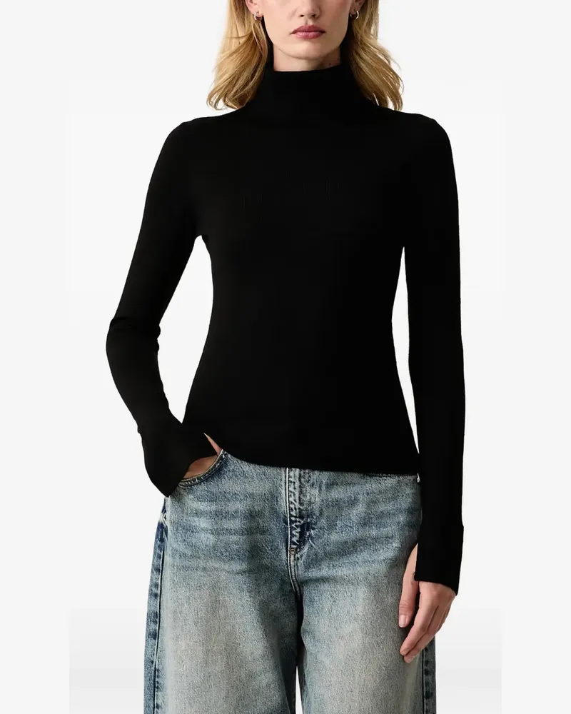 Patrizia Pepe Woll-Rollkragenpullover mit Logoplakette - Schwarz Schwarz