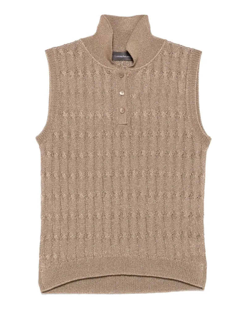 Lorena Antoniazzi cable-knit sleeveless polo top - Braun Braun