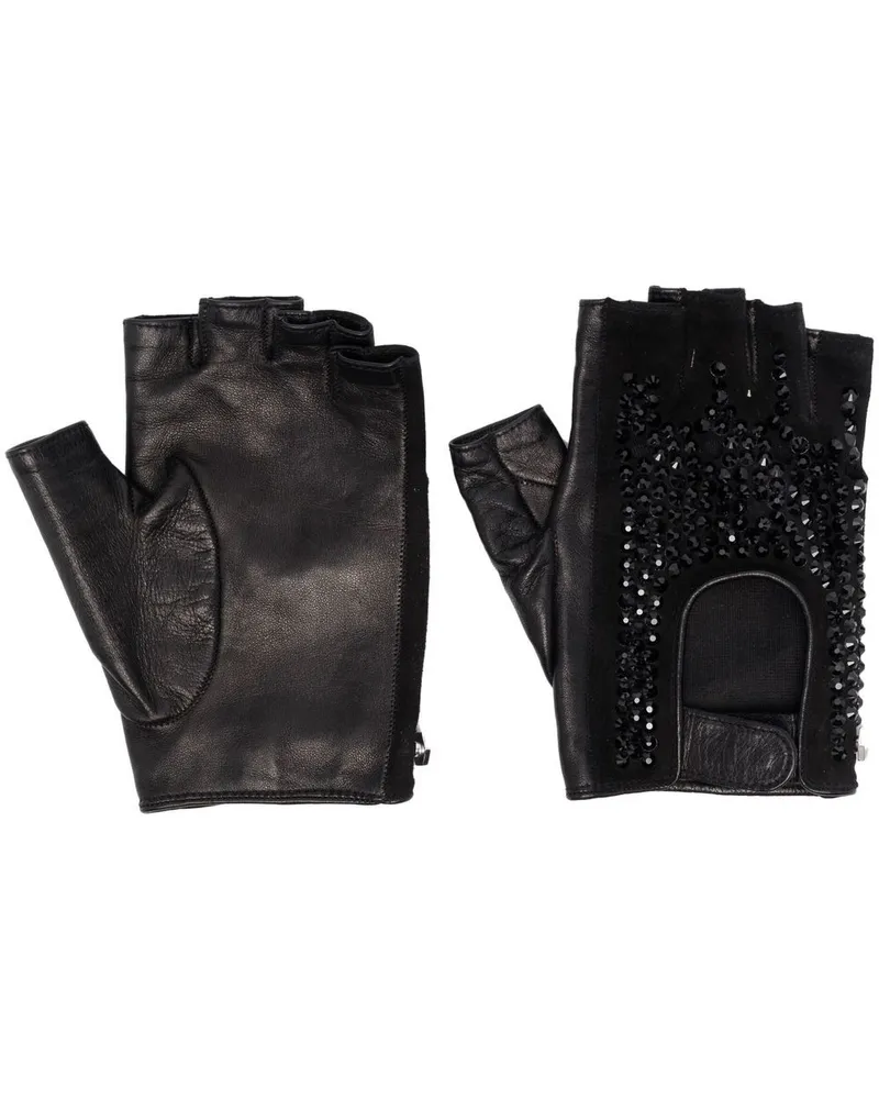 Philipp Plein Handschuhe mit Strass Schwarz