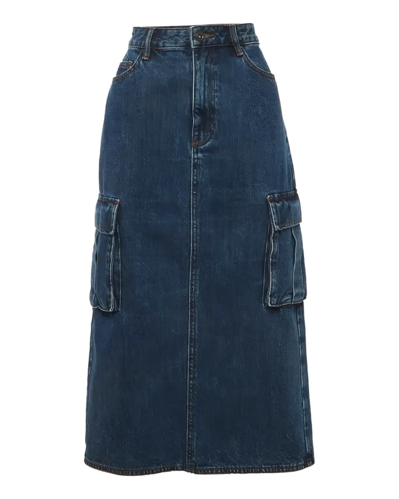 Self-Portrait cargo denim midi skirt - Blau Blau