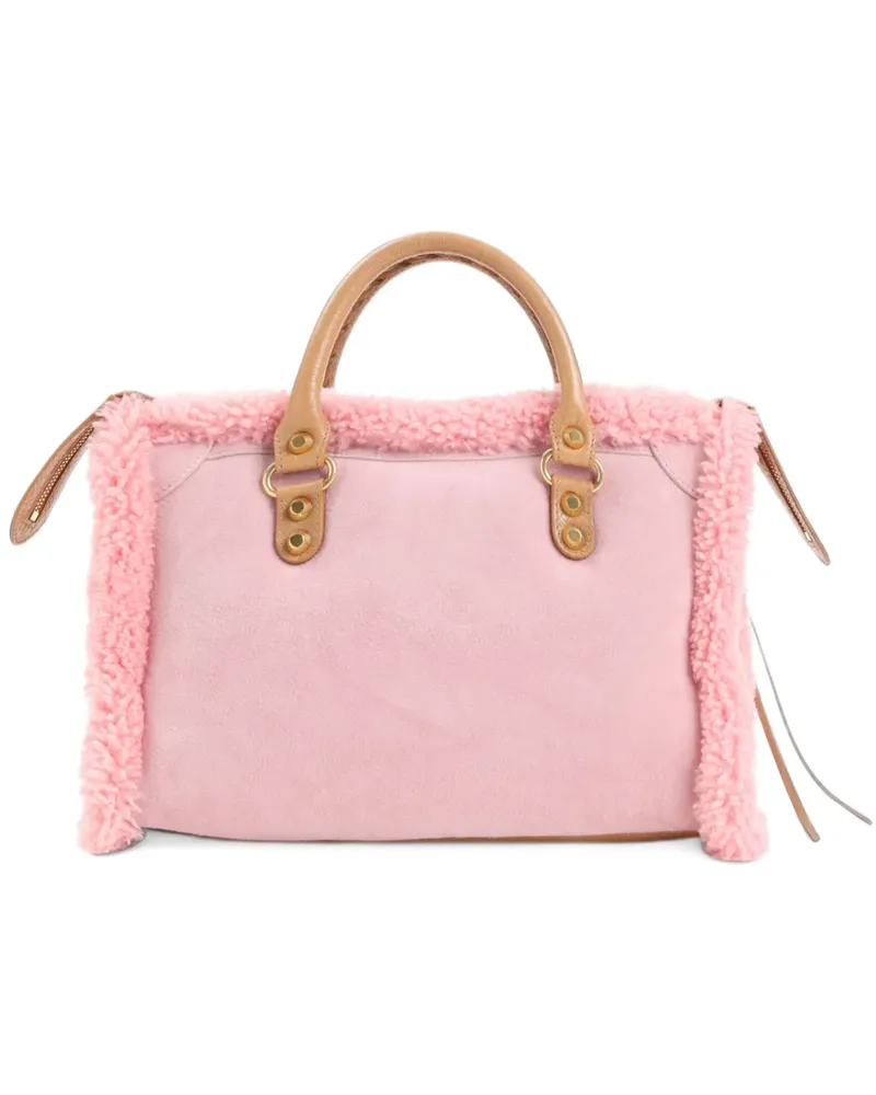 Balenciaga small Le City shearling-trim tote bag - Rosa Rosa