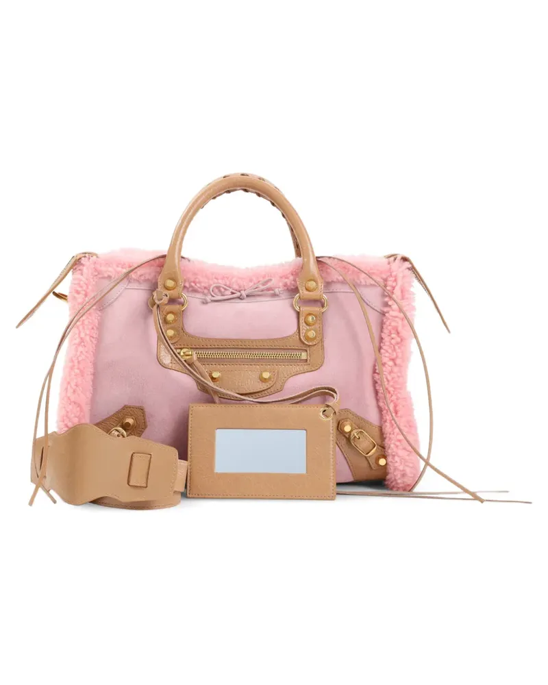 Balenciaga Kleine Le City Tote Bag mit Shearling-Besatz - Rosa Rosa