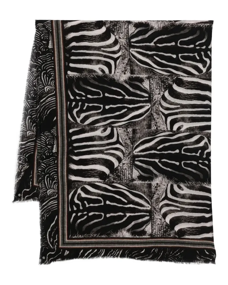 Faliero Sarti Fransenschal mit Zebra-Print - Schwarz Schwarz