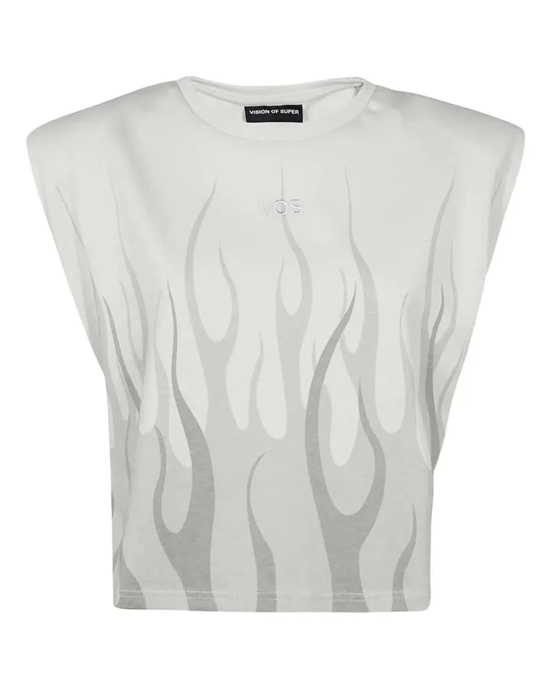 Vision Of Super flame-print padded-shoulder top - Grau Grau