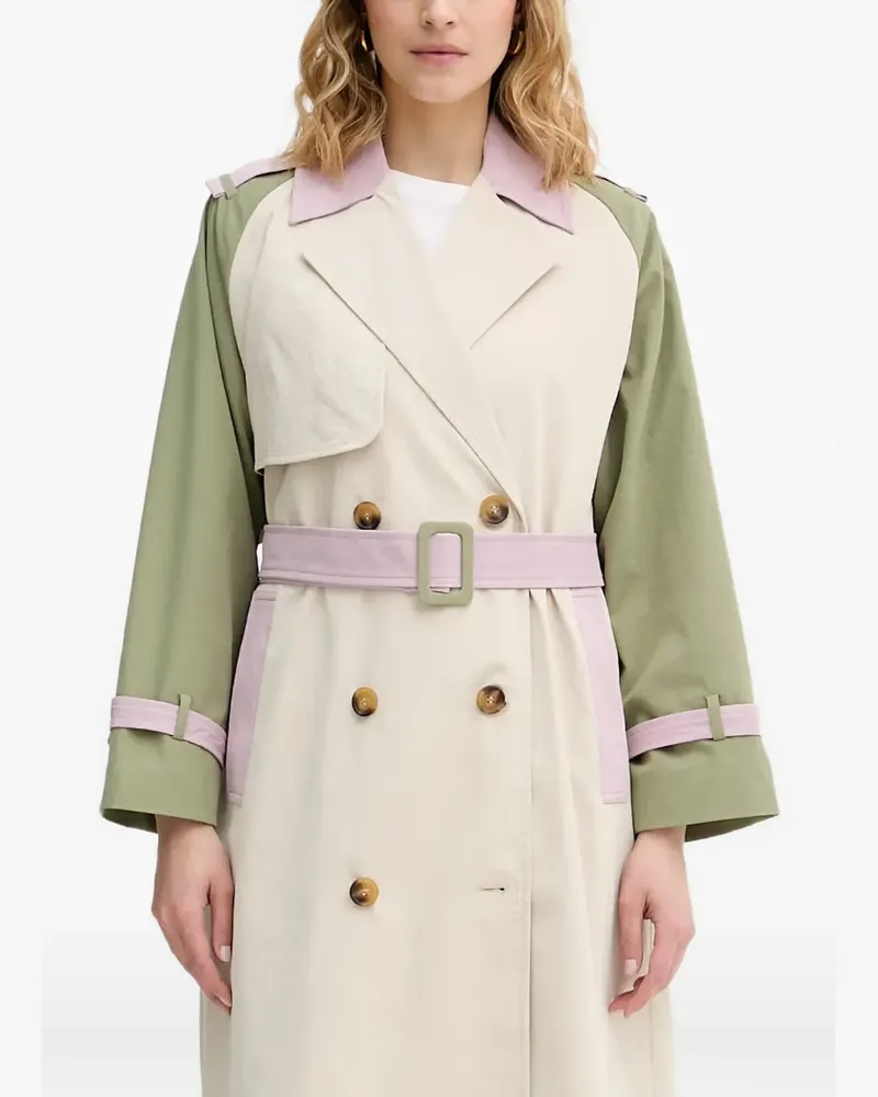 Benetton double-breasted colour-block trench coat - Nude Nude
