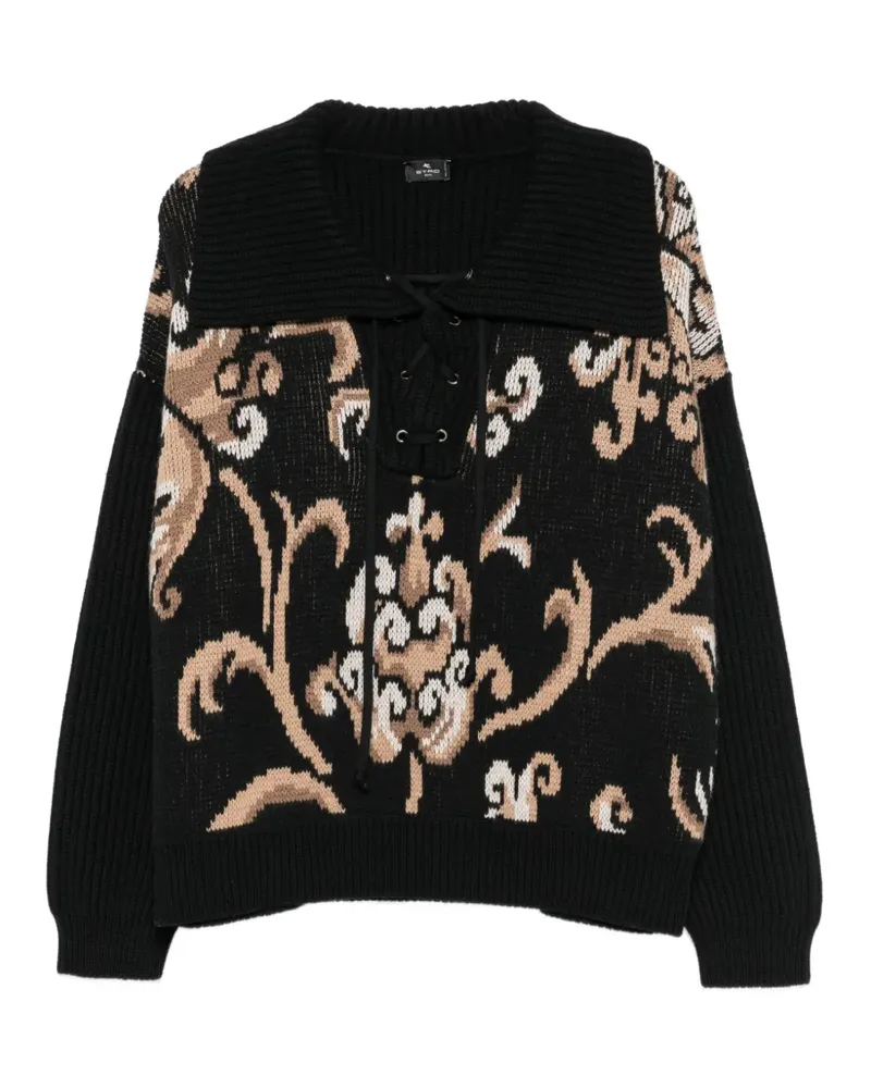 Etro Intarsien-Pullover mit Schnürung - Schwarz Schwarz