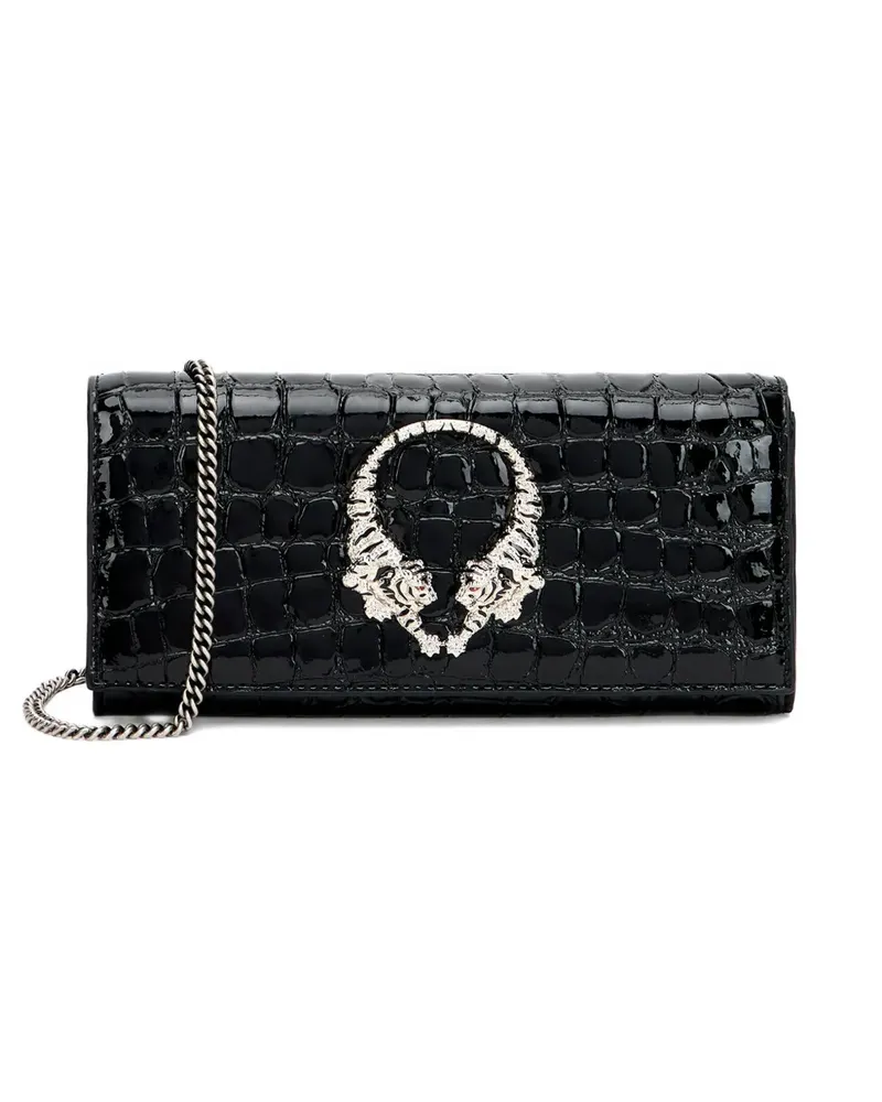 Roberto Cavalli Portemonnaie mit Kroko-Optik - Schwarz Schwarz
