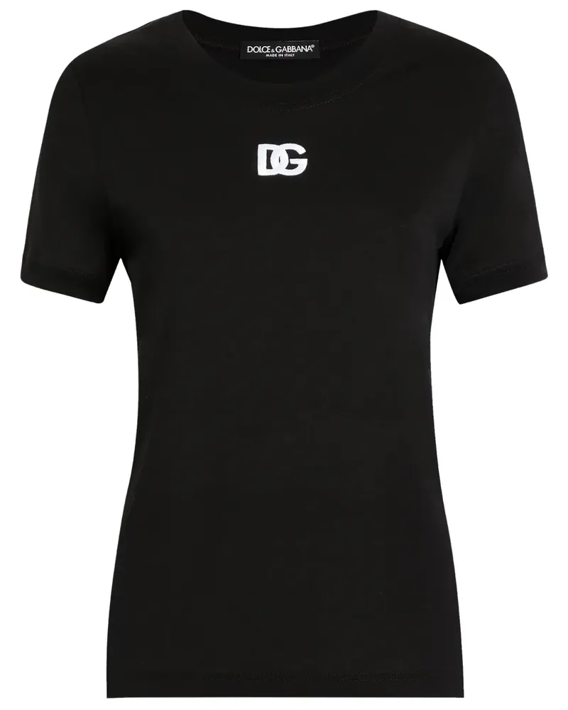 Dolce & Gabbana Jersey-T-Shirt mit DG-Stickerei - Schwarz Schwarz