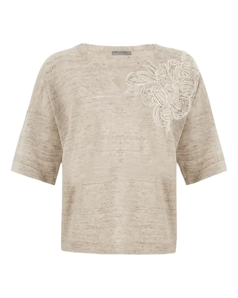 D.EXTERIOR floral-applique T-shirt - Nude Nude