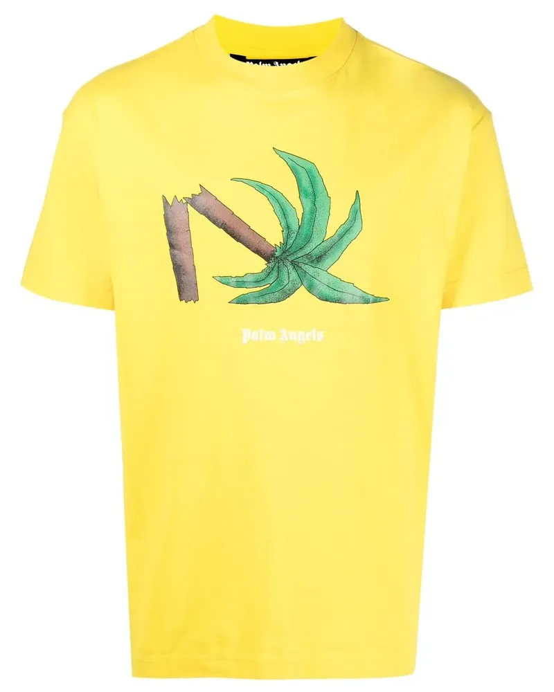 Palm Angels T-Shirt mit Broken Palm-Print - Gelb Gelb