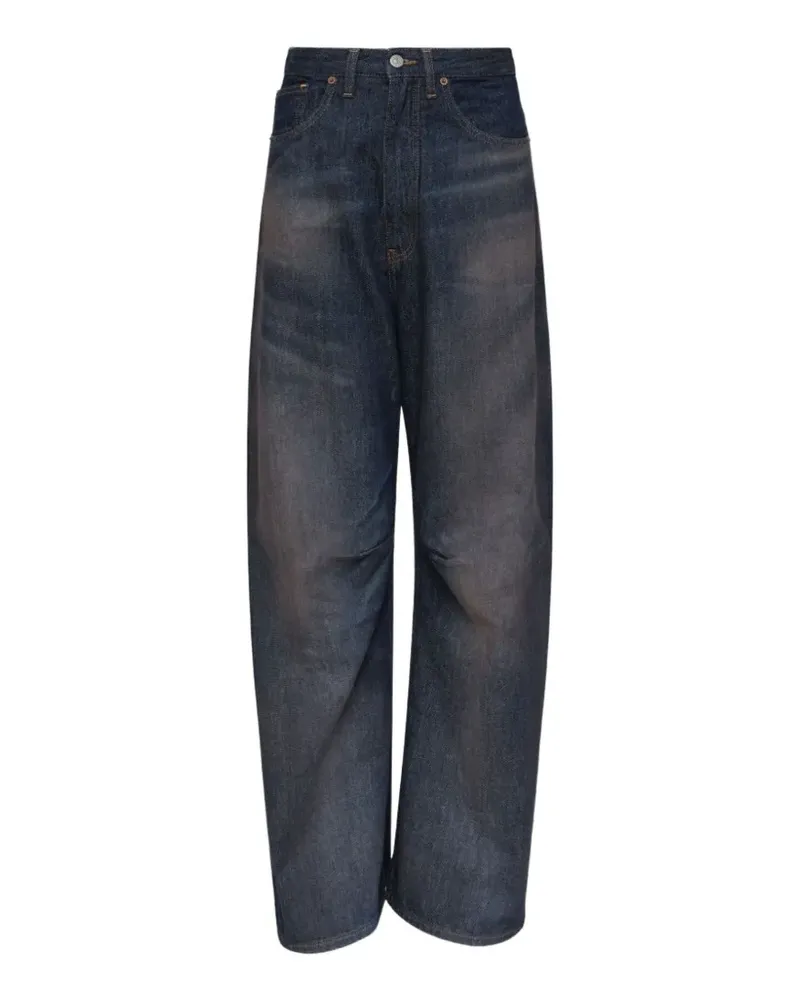 Maison Margiela dark blue wide leg jeans with worn-effect - Blau Blau