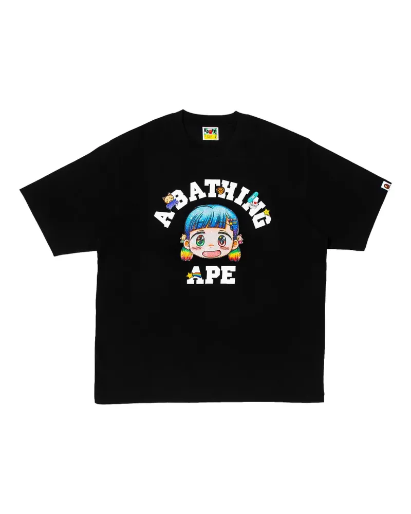 BAPE x Mr. College T-Shirt mit lockerem Schnitt - Schwarz Schwarz