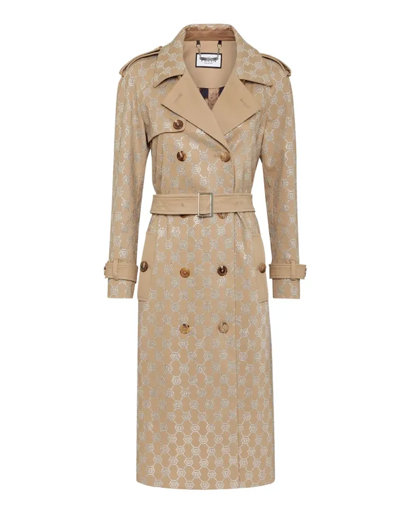 Philipp Plein monogram belted trench coat - Nude Nude