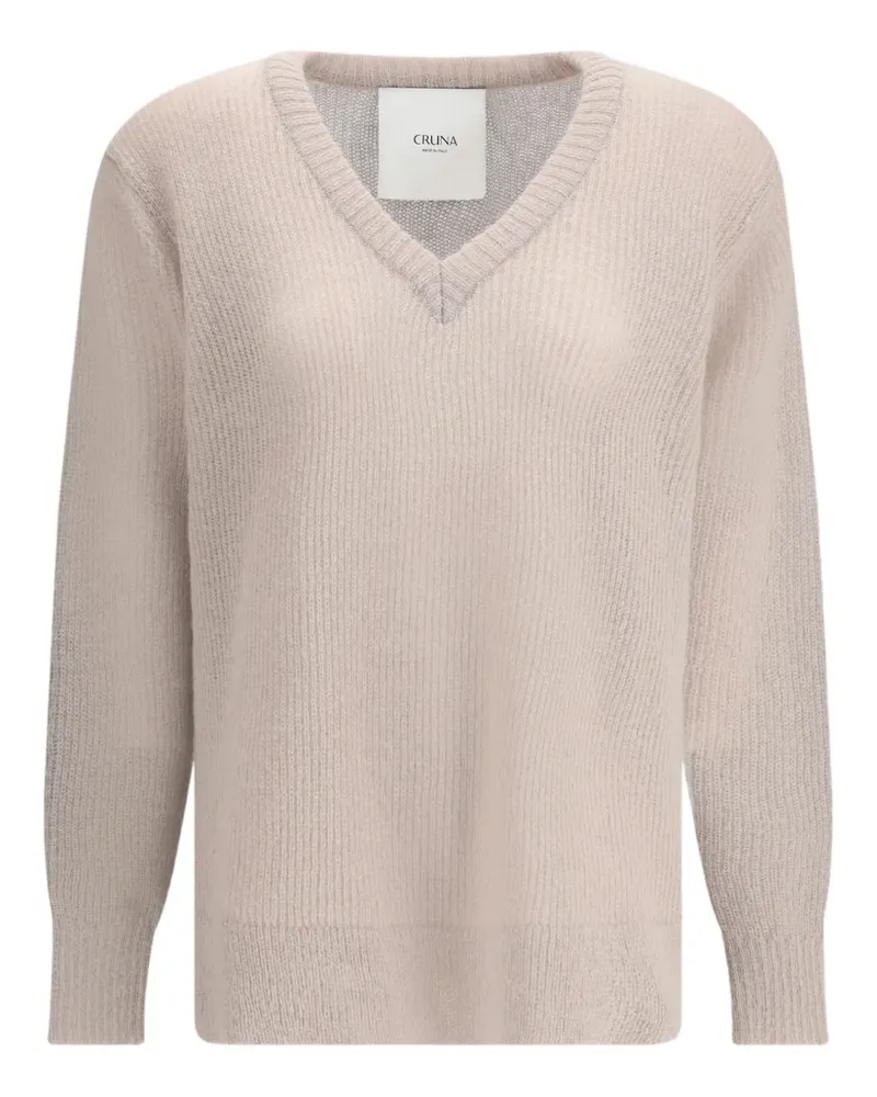 CRUNA Gerippter Giselle Pullover mit V-Ausschnitt - Nude Nude